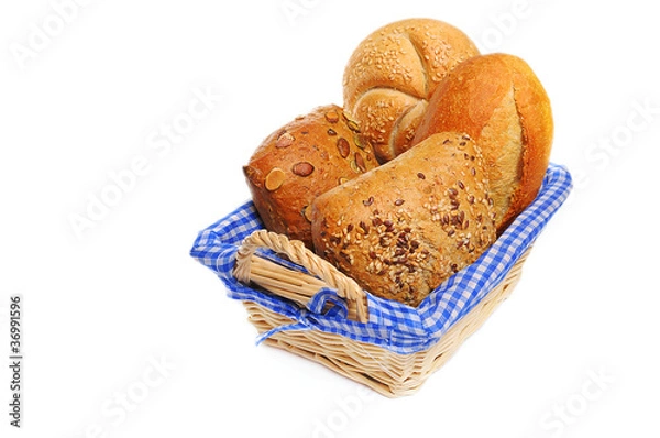 Obraz Bread and rolls in a bread basket