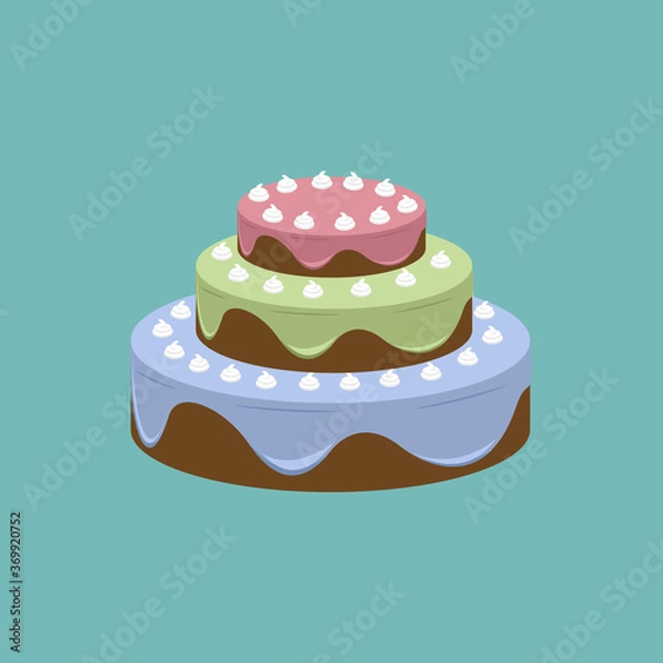 Fototapeta Delicious round multilayer cake with filling and different coatings