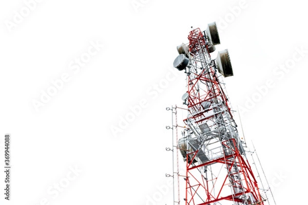 Fototapeta Look up to view the telecommunication pole isolated on white background