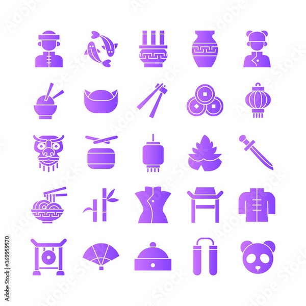 Obraz Chinese icon set vector gradient for website, mobile app, presentation, social media. Suitable for user interface and user experience