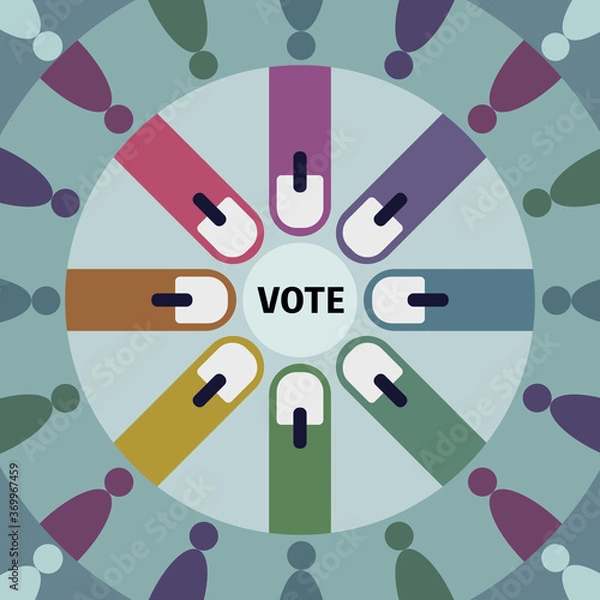 Fototapeta Group of fingers with electoral stain.Concept for voting in election.