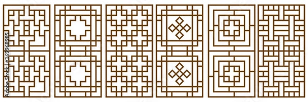 Obraz The traditional Window,door,wall,and fence on white background. Vector illustration