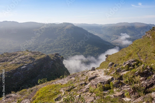Fototapeta Dawn with fog at Guartela Canyon - sixth largest canyon in the world in length - Tibagi/ Parana - Brazil