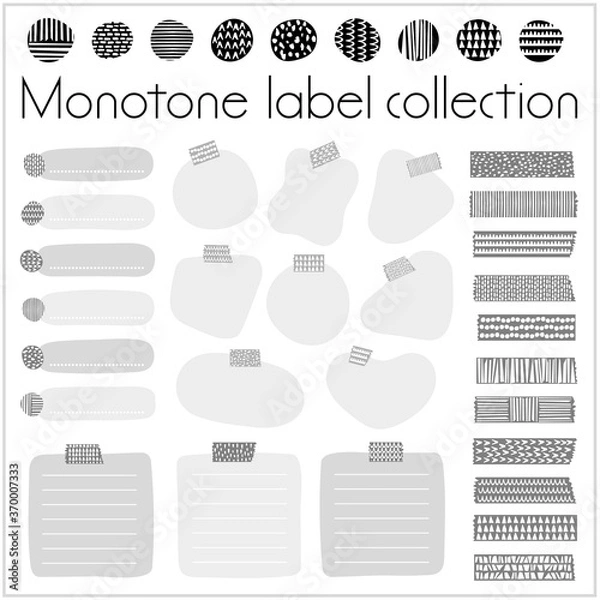 Obraz モノトーンの手描きラベルコレクション　ベクター画像