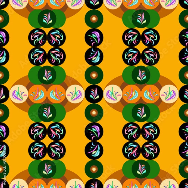 Obraz Retro pattern shows the atmosphere of a hot summer day with decorative elements of plants.