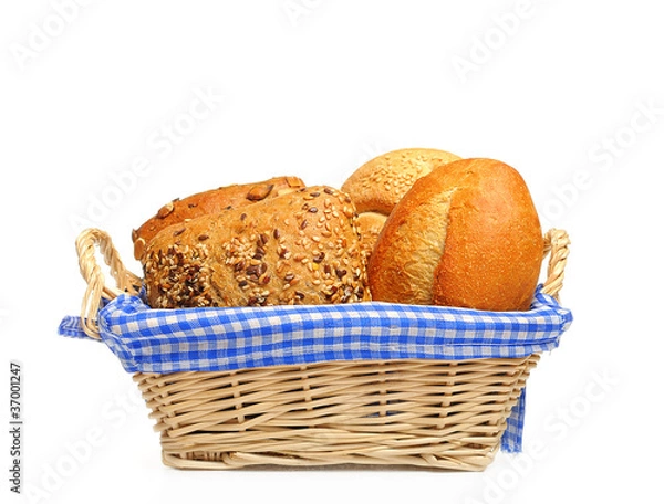 Obraz Bread and rolls in a bread basket