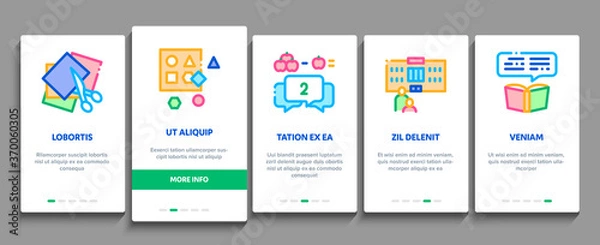 Fototapeta Preschool Education Onboarding Mobile App Page Screen Vector. Preschool Educational Game And Lessons, Teacher And Kids, Painting And Count Illustrations