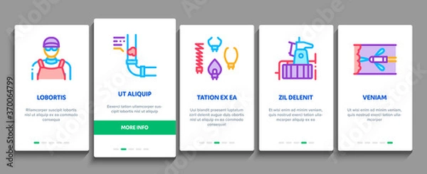 Fototapeta Drain Cleaning Service Onboarding Mobile App Page Screen Vector. Drain System Clean Equipment And Agent Cleanser, Worker Cleaner Plumber Illustrations
