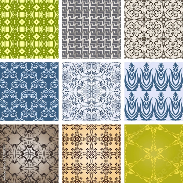 Fototapeta set of 9 seamless patterns.