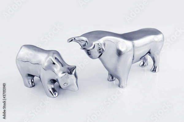 Obraz Bull and bear on a white background