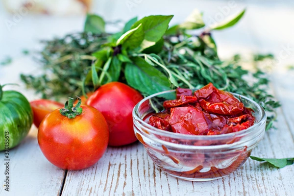 Obraz Sun-dried tomatoes and aromatic herbs