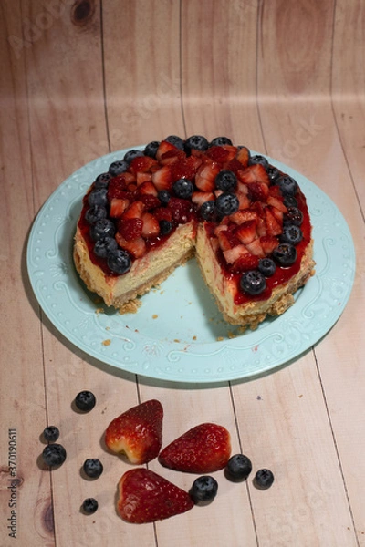 Obraz blueberry strawberry cheesecake portion