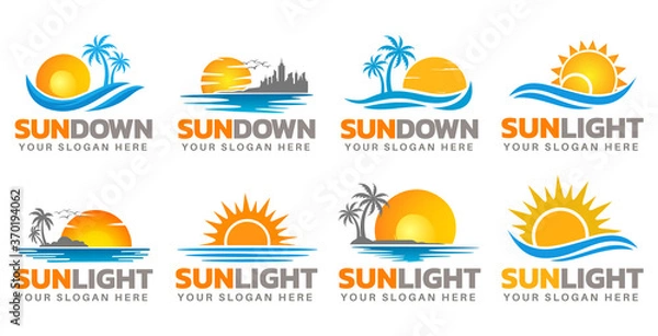 Obraz Creative sundown logo design bundle - sea sun logo