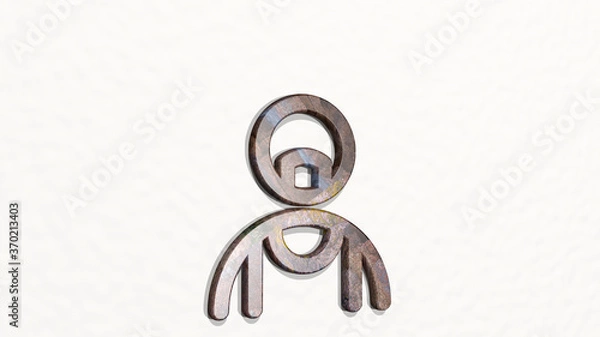 Fototapeta crime man thug on the wall. 3D illustration of metallic sculpture over a white background with mild texture. concept and criminal
