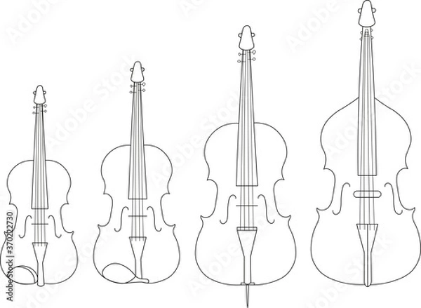 Obraz Simple line drawing of violin, viola, violoncello, double bass musical instruments