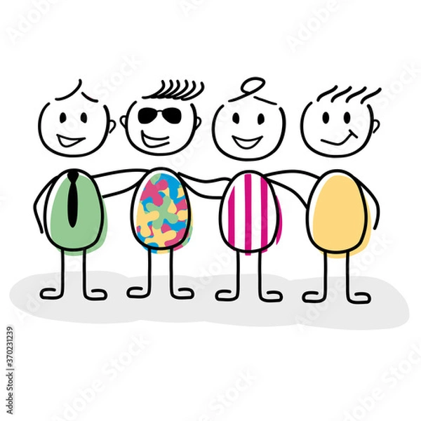 Fototapeta Comic Style Gruppe von Freunden Vektor Grafik mit Strichmännchen aus verschiedene Bereichen. Verwendbar für Präsentationen, Graphiken, Poster oder Logos. 