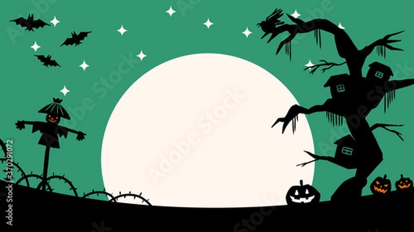 Fototapeta 月とハロウィン　緑背景　壁紙