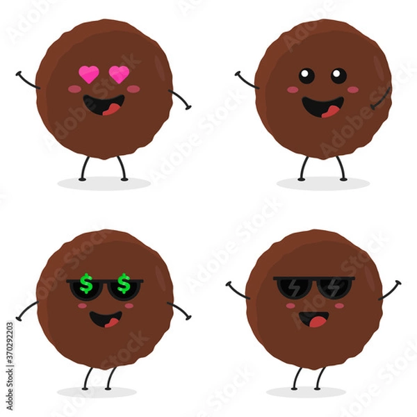 Fototapeta Cute flat cartoon meatball illustration. Vector illustration of cute meatball with a smiling expression.	