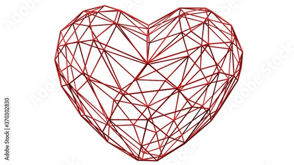 Fototapeta Red heart wireframe with white background(3D Rendering)