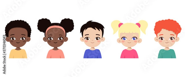 Obraz Set of diverse multiethnic children avatars. Cartoon portraits of kids