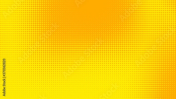 Fototapeta Dots halftone yellow orange color pattern gradient texture with technology digital background. Dots pop art comics with summer background.