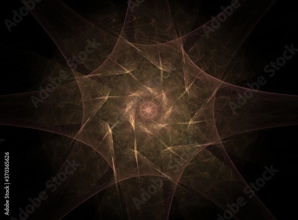 Fototapeta On a black background is a blue spiral. Rays depart from her. A spiral looks like a jellyfish with tentacles. Abstract fractal background generated by a computer.