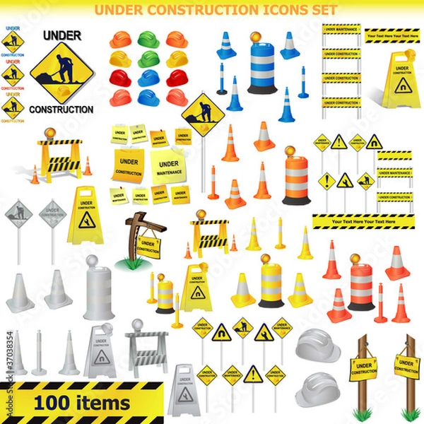 Obraz Under Construction Sign Collection.almost 100 icon