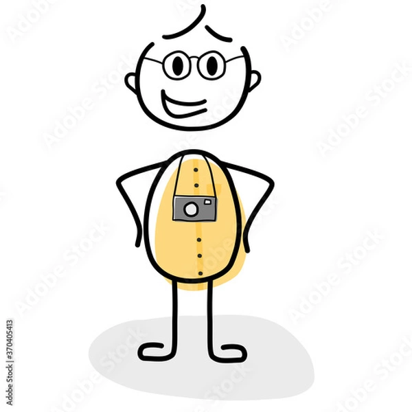 Fototapeta Comic Style Urlauber mit Brille und Kamera als Vektor Grafik mit Strichmännchen aus verschiedene Bereichen. Verwendbar für Präsentationen, Graphiken, Poster oder Logos.