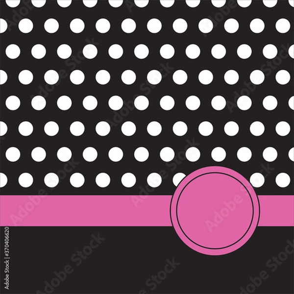 Obraz White dots arranged in pattern on black background with pink strips and circle. Modern graphic design. Design used for greeting cards and wrapping paper.