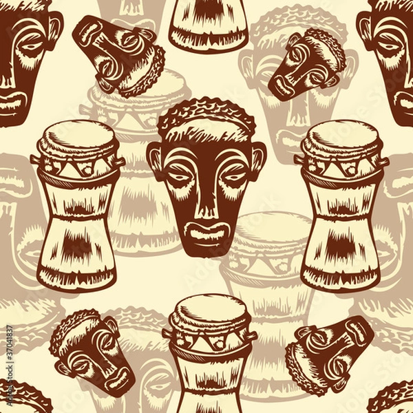 Obraz Seamless texture with African masks.
