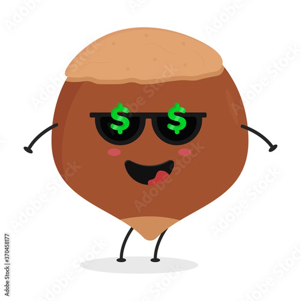 Obraz Cute flat cartoon hazelnut illustration. Vector illustration of cute hazelnut with a smiling expression.