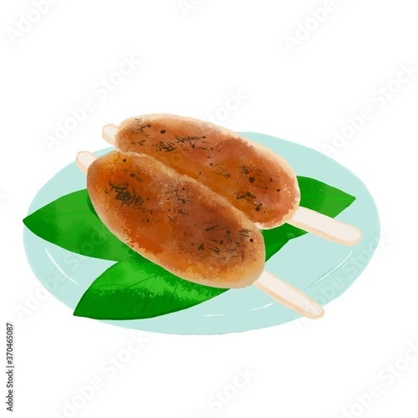 Fototapeta 五平餅わらじ型　水彩風イラスト