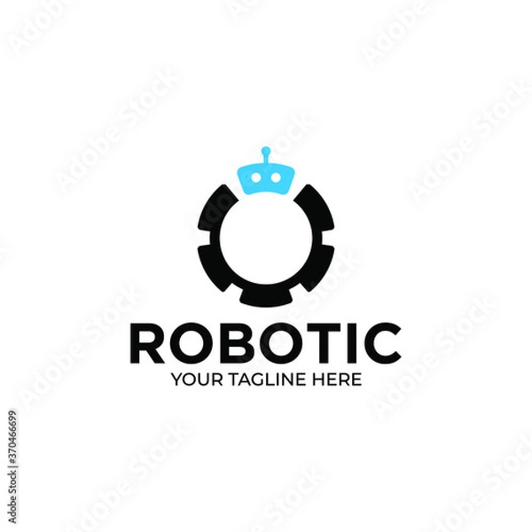 Fototapeta Cute smiling robot in black speech bubble. Chatbot icon in flat style on white background. Virtual online support concept. Support service bot. Vector illustration