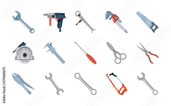 Fototapeta set of icons with construction tools over white background