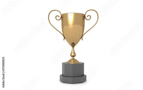 Obraz Gold trophy cup isolated on white background. 3d rendering