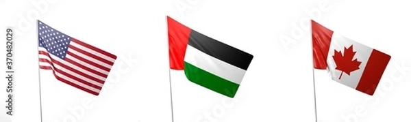 Fototapeta Different flag 3d illustration. White background 