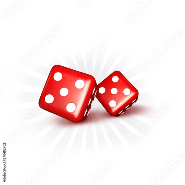 Fototapeta Red glass set dice isolated on white background. 3d ilustration