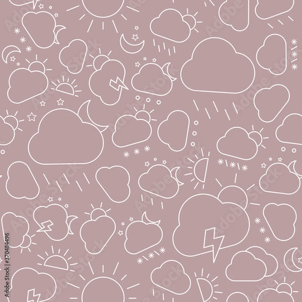 Obraz Weather - Vector background (seamless pattern) of snow, storm, rain, cloud, sunny, wind and moon for graphic design