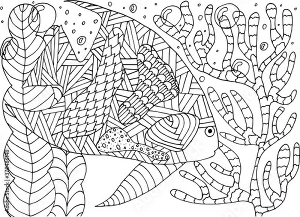 Obraz coloring book antistress tropical fish in algae and corals