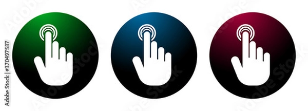 Fototapeta Hand cursor click icon night surface round button set illustration