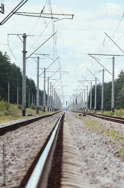 Fototapeta Railroad tracks in the countryside.