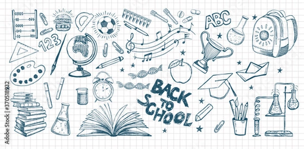 Fototapeta Back To School. Hand Drawn Doodle illustration. Vector Set.
