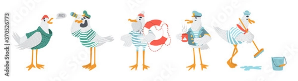 Fototapeta Vector sailor seagulls characters.