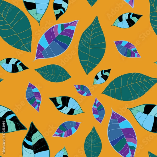 Obraz Green gold modern patterned leaves seamless pattern background.