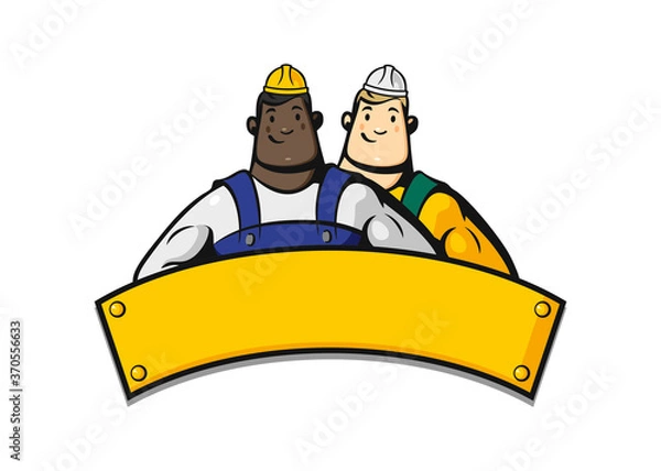 Fototapeta Emblem with construction workers on a white background