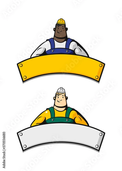Fototapeta Emblem with construction workers on a white background