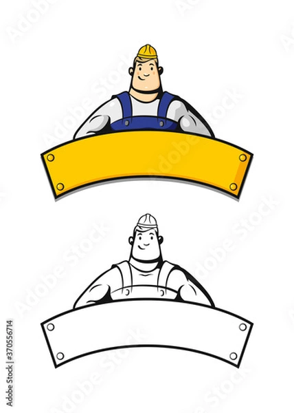 Fototapeta Emblem with construction workers on a white background