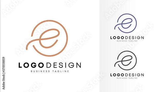 Obraz Minimalist & initial flat  E letter logo design, line art vector illustrations