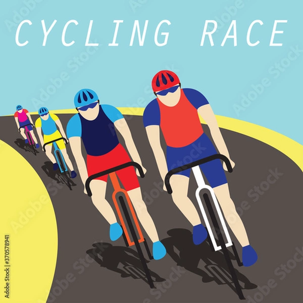 Fototapeta group of cyclist at professional race for bike rally event. vector illustration