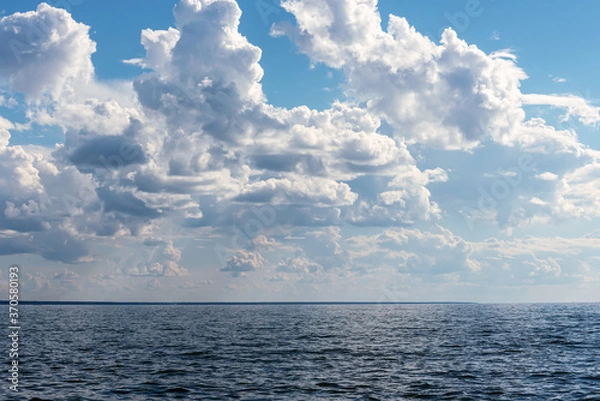 Fototapeta Clouds over lake water, minimalistic landscape